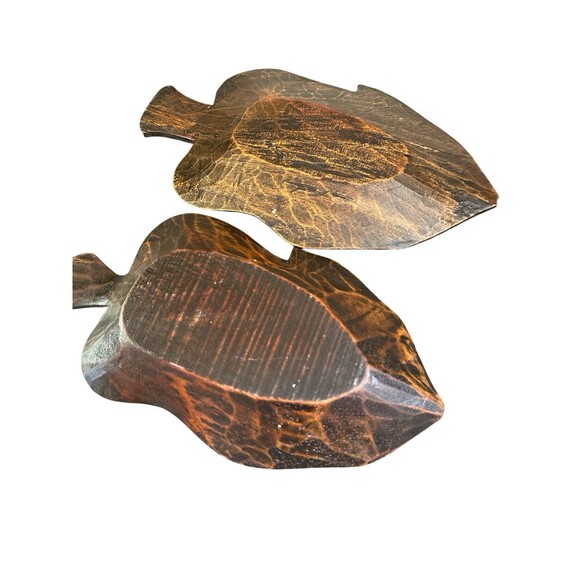 Natural Wood Fish Shaped Tray Hand Made Carved & Inlayed Folk Art 10.5” Set Of 2 - Picture 6 of 7